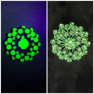Uranium Glass Sun Burst Enamel Vintage Brooch